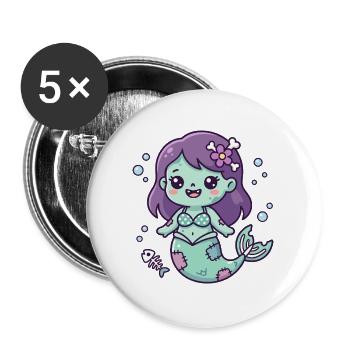 Süße Zombie-Meerjungfrau mit lila Haaren im Ozean - Buttons groß 56 mm (5er Pack) - Weiß - Vorne