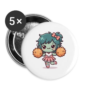 Zombie-Cheerleader mit Pompons und einem rosa Kleid - Buttons groß 56 mm (5er Pack) - Weiß - Vorne