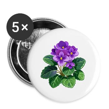 Afrikanische Veilchen - Buttons groß 56 mm (5er Pack) - Weiß - Vorne