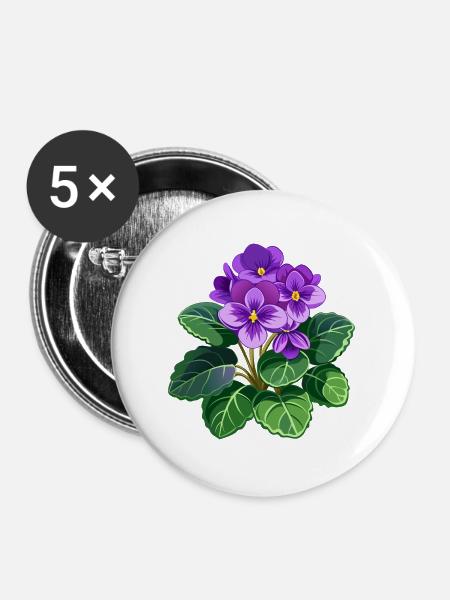 Afrikanische Veilchen - Buttons groß 56 mm (5er Pack) - Weiß
