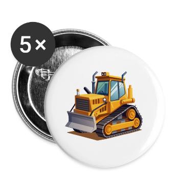 Vollfarbiger Bulldozer Earth Mover - Buttons groß 56 mm (5er Pack) - Weiß - Vorne