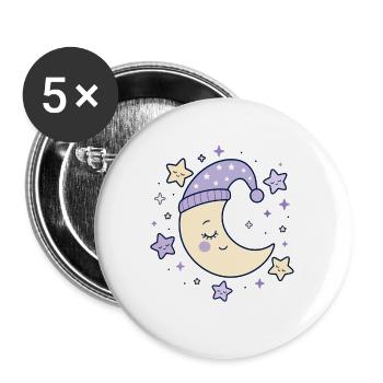 Soft Moon Night – Schläfriger Mond - Buttons groß 56 mm (5er Pack) - Weiß - Vorne