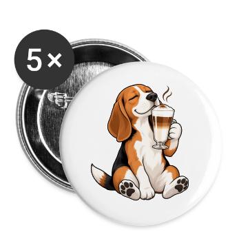 Beagle mit Latte Macchiato - Buttons groß 56 mm (5er Pack) - Weiß - Vorne
