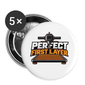 Perfect First Layer – 3D Drucker & First Layer Des - Buttons groß 56 mm (5er Pack) - Weiß - Vorne