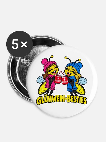 Glühwein Besties - Weihnachtsmarkt - Buttons groß 56 mm (5er Pack) - Weiß