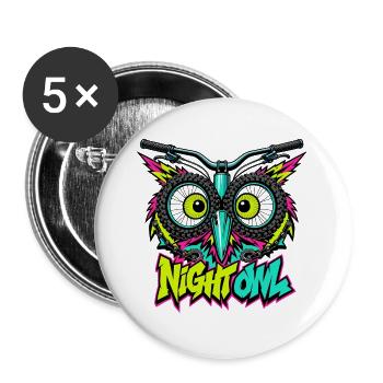 Neon Night Owl Mountainbike-Kunst - Buttons groß 56 mm (5er Pack) - Weiß - Vorne