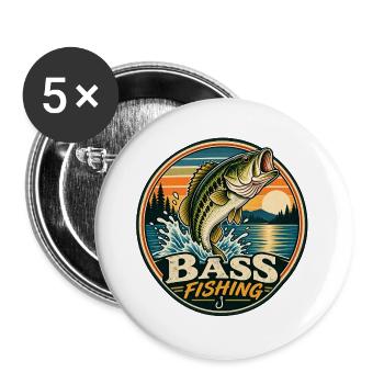 Barschfischen Sunrise Round Patch - Buttons groß 56 mm (5er Pack) - Weiß - Vorne