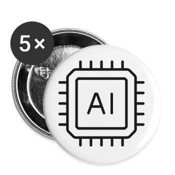 KI-Mikrochip-Liniensymbol - Buttons groß 56 mm (5er Pack) - Weiß - Vorne
