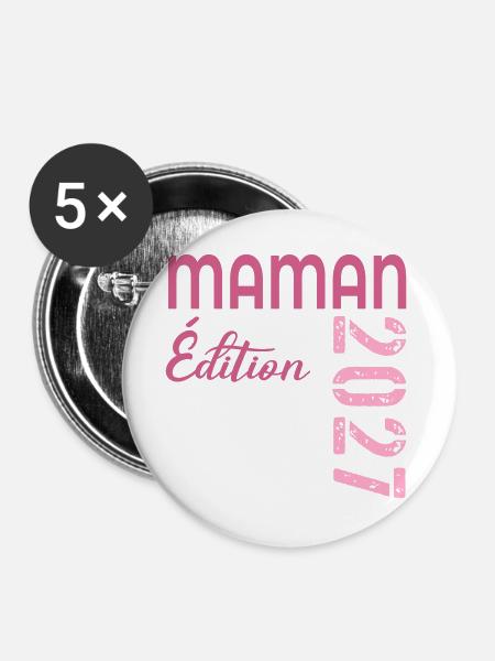Baby Mom 2027, Frankreich - Buttons groß 56 mm (5er Pack) - Weiß