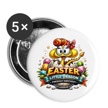Easter Little Dragon – Lustiger Osterdrache - Buttons groß 56 mm (5er Pack) - Weiß - Vorne