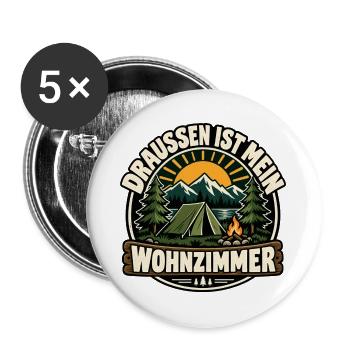 Draußen ist mein Wohnzimmer - Buttons groß 56 mm (5er Pack) - Weiß - Vorne