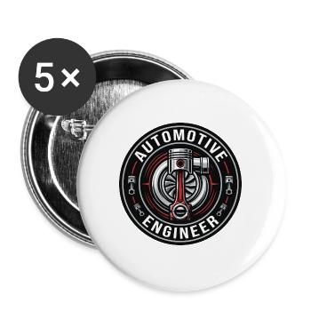 Kfz-Ingenieur-Turbo-Kolben-Abzeichen-Geschenk - Buttons groß 56 mm (5er Pack) - Weiß - Vorne