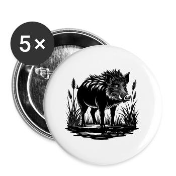 Wildschwein im Sumpf - Buttons groß 56 mm (5er Pack) - Weiß - Vorne