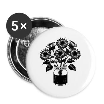 Sonnenblumen im Glas - Buttons groß 56 mm (5er Pack) - Weiß - Vorne