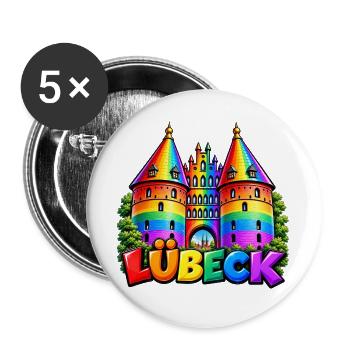Lübeck Regenbogen Holstentor - Buttons groß 56 mm (5er Pack) - Weiß - Vorne