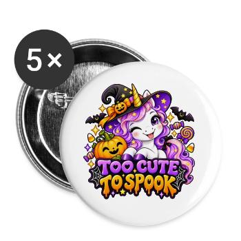 Einhorn Halloween Spruch - Buttons groß 56 mm (5er Pack) - Weiß - Vorne