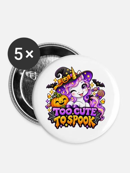 Einhorn Halloween Spruch - Buttons groß 56 mm (5er Pack) - Weiß