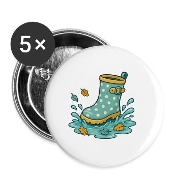 Rain Boot Splash – Cosy Rain Day - Buttons groß 56 mm (5er Pack) - Weiß - Vorne