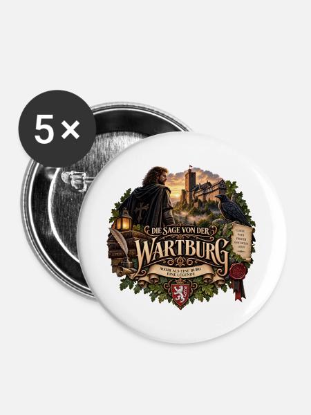 Die Wartburg – Thüringer Sage - Buttons groß 56 mm (5er Pack) - Weiß