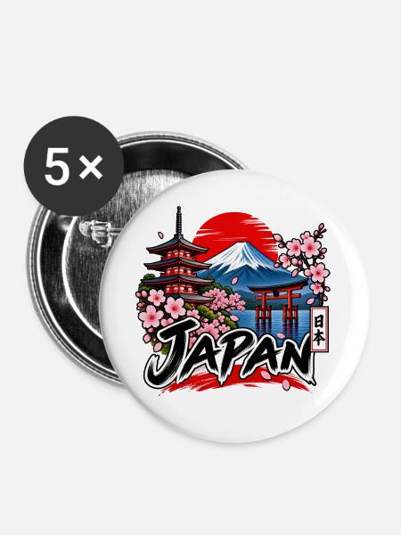 Japan – Fuji, Sakura & Tradition - Buttons groß 56 mm (5er Pack) - Weiß