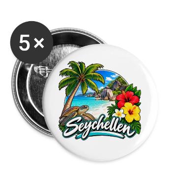 Seychellen – Traumstrand, Palmen & Paradies - Buttons groß 56 mm (5er Pack) - Weiß - Vorne