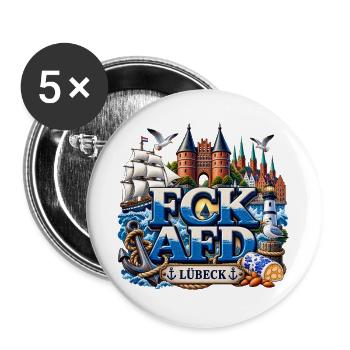 Hansestadt Lübeck gegen AFD - Buttons groß 56 mm (5er Pack) - Weiß - Vorne