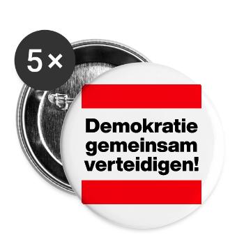 DEMOKRATIE GEMEINSAM VERTEIDIGEN, NIE WIEDER JETZT - Buttons groß 56 mm (5er Pack) - Weiß - Vorne
