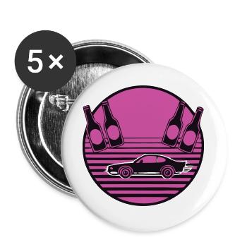 Retro Auto Bier Logo - Buttons groß 56 mm (5er Pack) - Weiß - Vorne