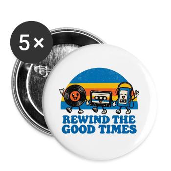Retro Rewind Gute Zeiten - Buttons groß 56 mm (5er Pack) - Weiß - Vorne