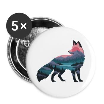 Wolfsilhouette mit Naturpanorama - Buttons groß 56 mm (5er Pack) - Weiß - Vorne