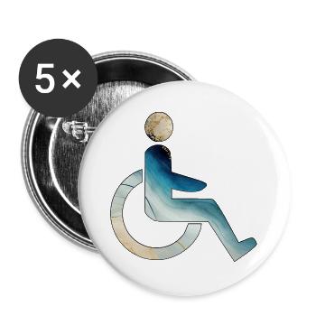 Rollstuhl Rollstuhlfahrer - Buttons groß 56 mm (5er Pack) - Weiß - Vorne