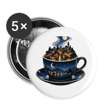 Mondbeschienene Stadtlandschaft Teetasse - Buttons groß 56 mm (5er Pack) - Weiß - Vorne