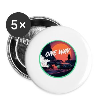 Einweg-Retro Cyber Samurai JDM Streetwear - Buttons groß 56 mm (5er Pack) - Weiß - Vorne