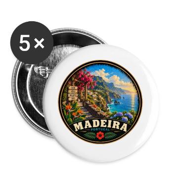 Madeira Portugal Insel Urlaub Vintage - Buttons groß 56 mm (5er Pack) - Weiß - Vorne