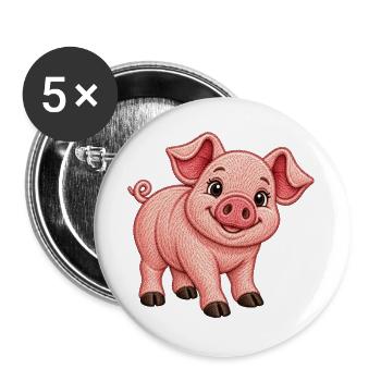 Niedliches Schwein im Stickerei-Look   - Buttons groß 56 mm (5er Pack) - Weiß - Vorne