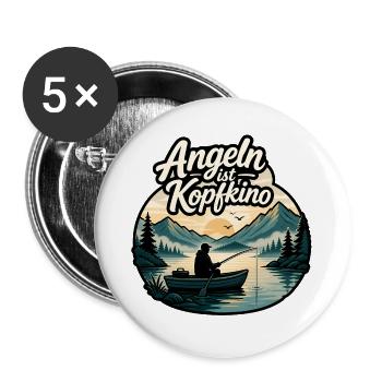 Angeln ist Kopfkino Fischer Boot T-Shirt - Buttons groß 56 mm (5er Pack) - Weiß - Vorne