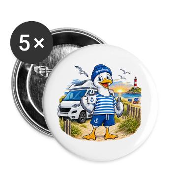 OstseeFreunde Camper - Buttons groß 56 mm (5er Pack) - Weiß - Vorne