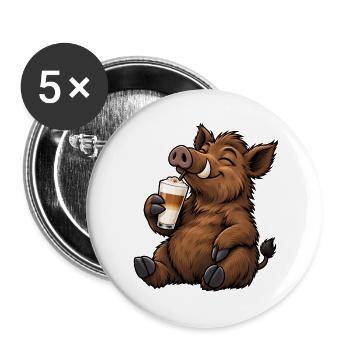 Wildschwein mit Latte Macchiato - Buttons groß 56 mm (5er Pack) - Weiß - Vorne