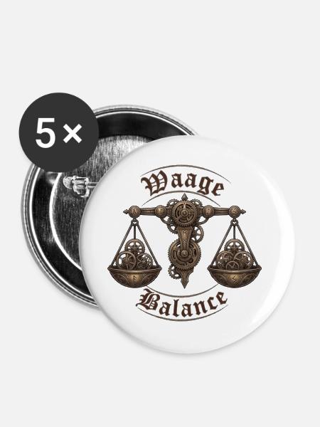 Sternzeichen Waage der Balance - Buttons groß 56 mm (5er Pack) - Weiß
