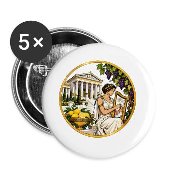 Göttin mit Lyra vor antikem Tempel - Buttons groß 56 mm (5er Pack) - Weiß - Vorne
