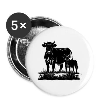 Angus-Kuh und Kalb - Buttons groß 56 mm (5er Pack) - Weiß - Vorne