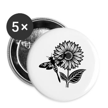 Libelle und Sonnenblume - Buttons groß 56 mm (5er Pack) - Weiß - Vorne