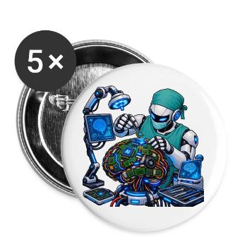 KI-Robotergehirn in Aktion - Buttons groß 56 mm (5er Pack) - Weiß - Vorne