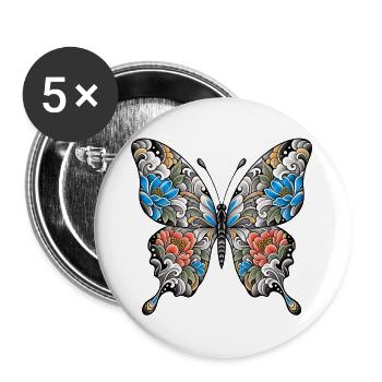 Blüten Schmetterling Blattwerk - Buttons groß 56 mm (5er Pack) - Weiß - Vorne