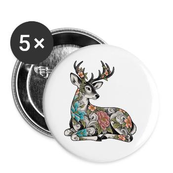 Blumenverzierter Hirsch mit Ornamenten - Buttons groß 56 mm (5er Pack) - Weiß - Vorne