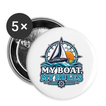 Mein Boot, meine Regeln | Zeilen & Boot - Buttons groß 56 mm (5er Pack) - Weiß - Vorne
