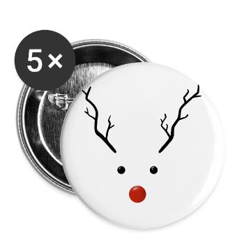 Rentier süß minimalistisch mit roter Nase  - Buttons groß 56 mm (5er Pack) - Weiß - Vorne
