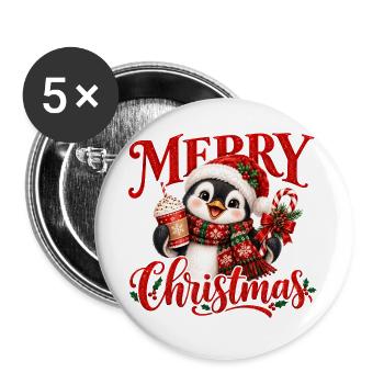 Festliche Pinguin-Weihnachtsstimmung - Buttons groß 56 mm (5er Pack) - Weiß - Vorne