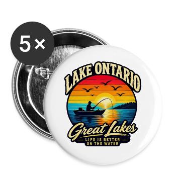 Angeln im Lake Ontario – Leben in den Großen Seen - Buttons groß 56 mm (5er Pack) - Weiß - Vorne