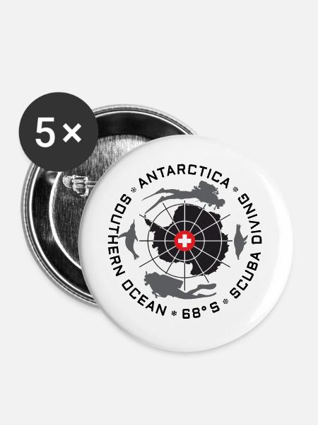 Antarktis Taucher Logo - Buttons groß 56 mm (5er Pack) - Weiß